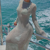 Sheer Backless Long Sleeve Cover Up Light Green / S