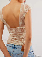 Sheer Mesh Backless Floral Lace Slim Fit Aesthetic Crop Top