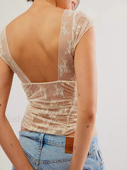 Sheer Mesh Backless Floral Lace Slim Fit Aesthetic Crop Top