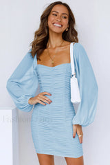 She’s Angelic Stylish Ruched Mini Dress S / Blue