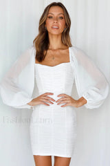 She’s Angelic Stylish Ruched Mini Dress S / Ivory