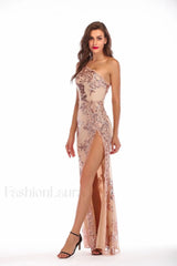 Shining Sequin Highly Charming Split Maxi Dress S / Gold