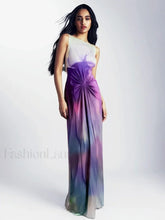 Shirring Backless Long Maxi Dress Purple Maxi Dress / S