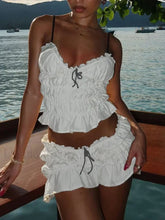 Shirring Tiered Skirt Two Piece Set WHITE / S