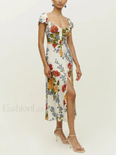 Short Sleeve Slit Floral Dress