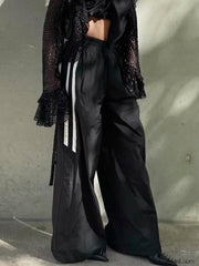 Side Striped Black Wide Leg Pants Wide Leg Pants