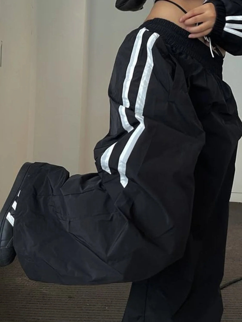 Side Striped Black Wide Leg Pants Black / S Wide Leg Pants