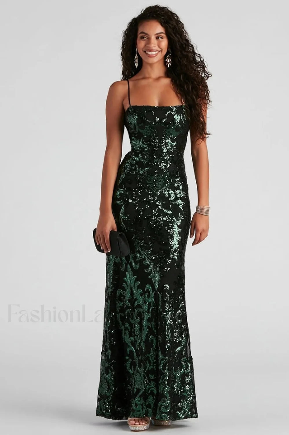 Sima Baroque Stylish Sequin Maxi Dress S / Green