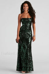 Sima Baroque Stylish Sequin Maxi Dress S / Green