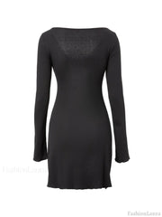 Simple Knitted Long Sleeve Mini Dress Mini Dresses