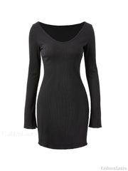 Simple Knitted Long Sleeve Mini Dress Mini Dresses