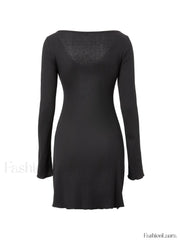 Simple Knitted Long Sleeve Mini Dress Mini Dresses