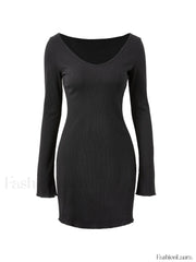 Simple Knitted Long Sleeve Mini Dress Mini Dresses