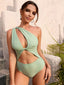 Single Shoulder Hollow Out Solid One Piece Green / S
