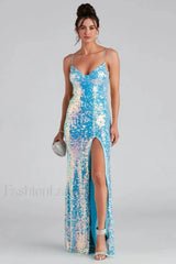 Skylar Sequin Stylish A Line Formal Dress S / Light Blue