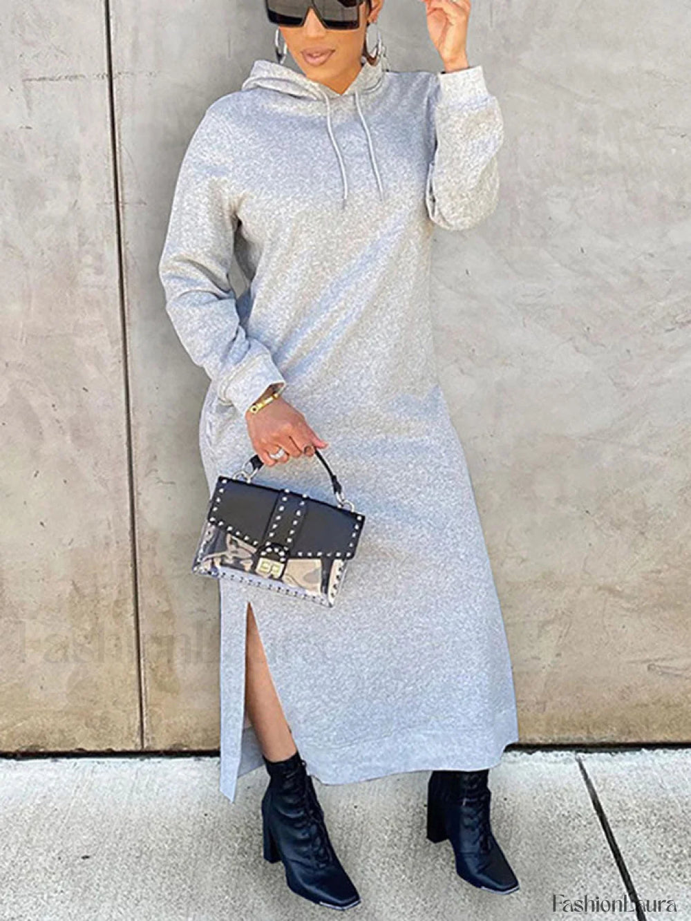 Slant Pockets Hoodie Dress Gray / M Sweatshirts & Hoodies L