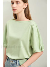 Slash Neck Lantern Sleeve T Shirt Nutmeg green / S