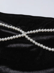 Sleeve Cover Faux Pearl Strapless Velvet Mini Dress Mini Dresses