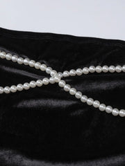 Sleeve Cover Faux Pearl Strapless Velvet Mini Dress Mini Dresses