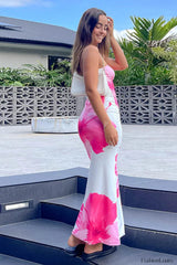 Slim Fit Floral Vacation Style Hip Floral Dress Pink / S