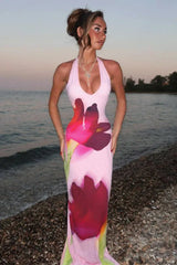 Slim Fit Hip Halter Vacation Floral Dress