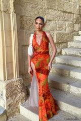 Slim Fit Printed Split End Holiday Floral Dress