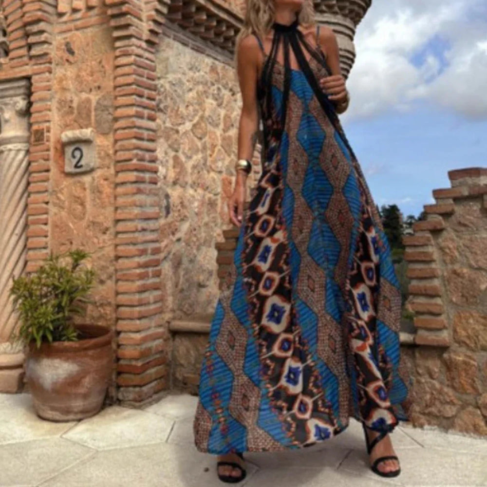 Slim Suspender Print Boho Dress