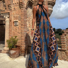 Slim Suspender Print Boho Dress