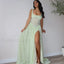 Slit Embroidered Mesh Maxi Dress Green / S