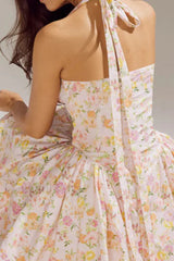 Small Fragrant Casual Printed Halter Strap Mini Floral Dress