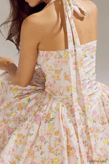 Small Fragrant Casual Printed Halter Strap Mini Floral Dress