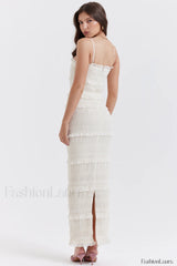Solana Ivory Sequin Charming Pleat Maxi Dress
