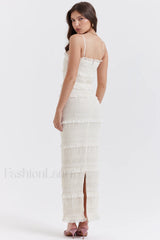 Solana Ivory Sequin Charming Pleat Maxi Dress