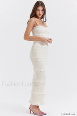 Solana Ivory Sequin Charming Pleat Maxi Dress