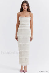 Solana Ivory Sequin Charming Pleat Maxi Dress