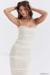 Solana Ivory Sequin Charming Pleat Maxi Dress