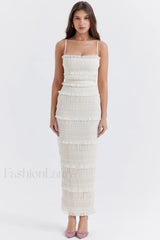Solana Ivory Sequin Charming Pleat Maxi Dress