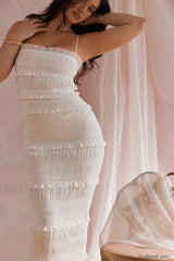 Solana Ivory Sequin Charming Pleat Maxi Dress