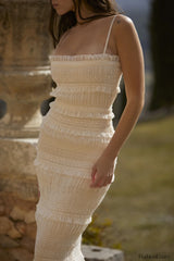 Solana Ivory Sequin Charming Pleat Maxi Dress