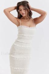 Solana Ivory Sequin Charming Pleat Maxi Dress