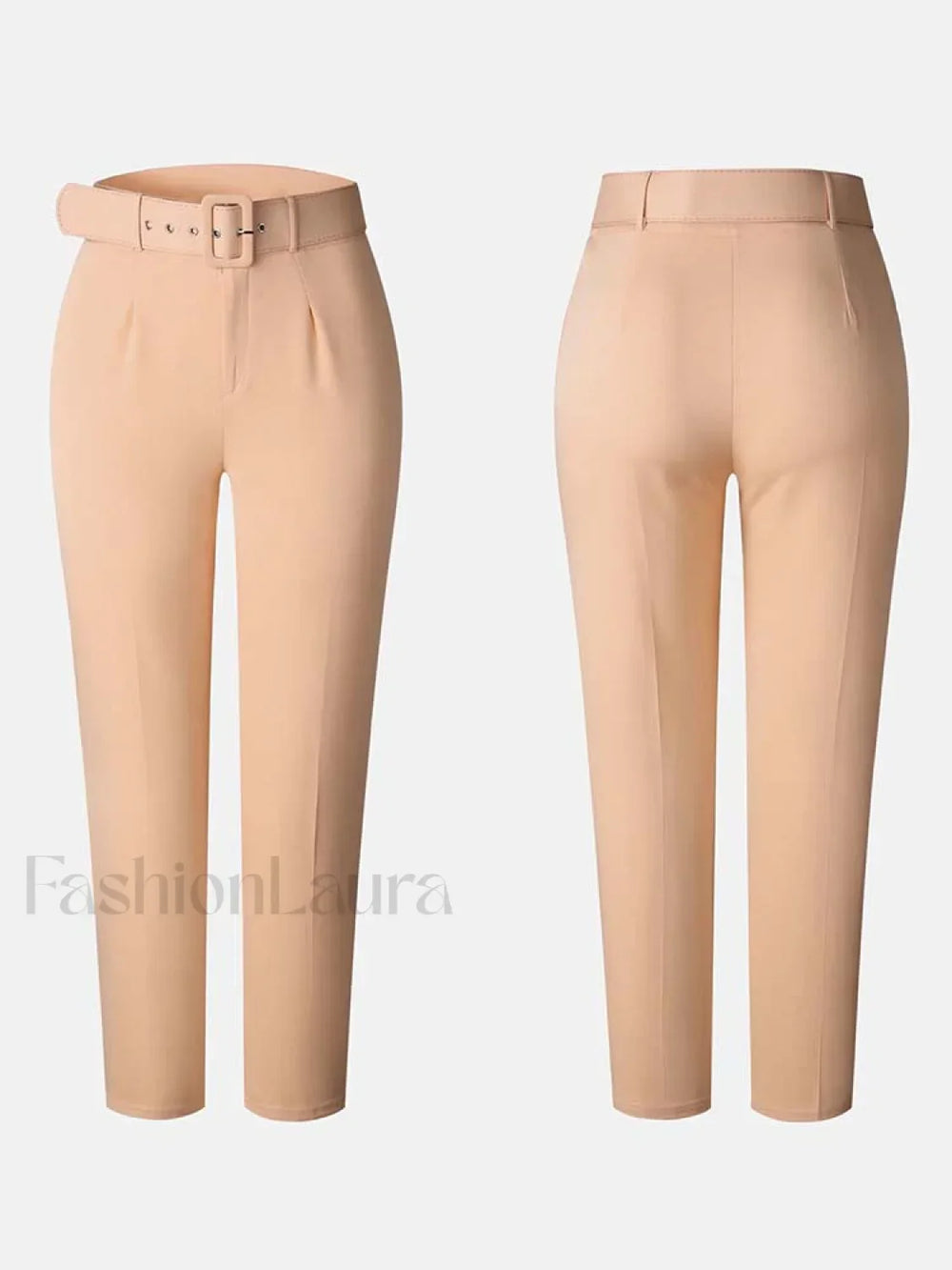 Solid Color Belted Pencil Pants Pants