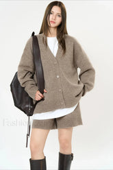 Solid Color V neck Long Sleeve Cardigan