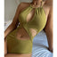 Solid Halter Cross Hollow One Piece green / S