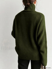 Solid High Neck Knit Sweater Sweaters