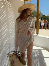 Solid Knit Hollow Out Cover Up Khaki / S