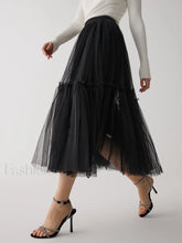 Solid Mesh Graceful Midi Skirt Black / S Skirts