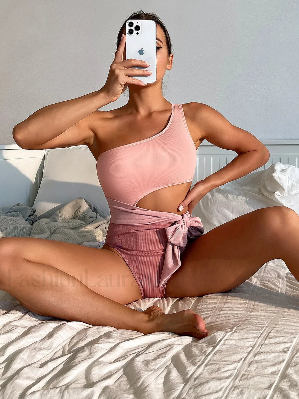 Solid One Shoulder One Piece