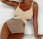 Solid Patchwork Hollow One Piece Brown / S