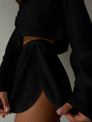 Solid Ripped Graceful Split Shorts Set Short Sets