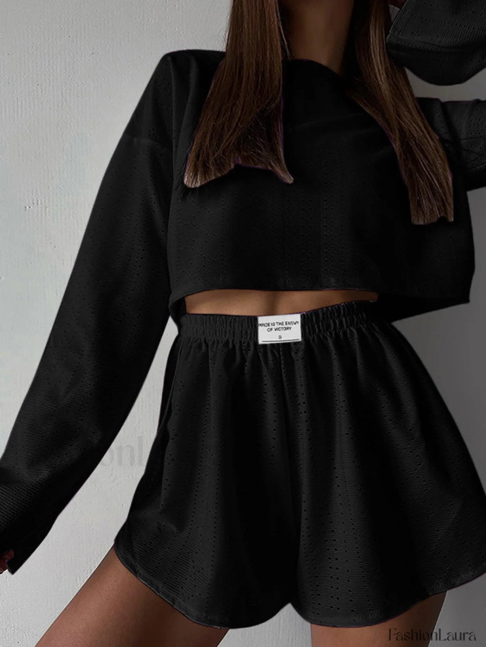 Solid Ripped Graceful Split Shorts Set Short Sets